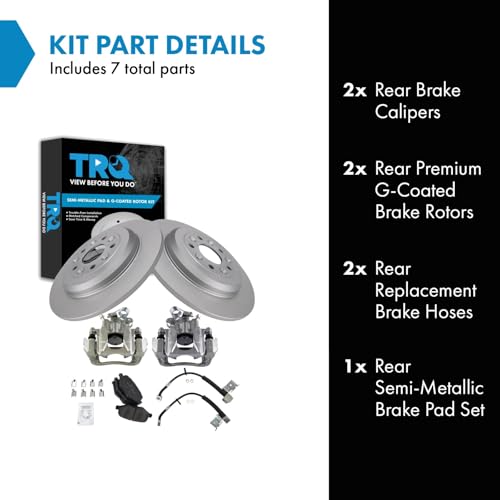 Image of TRQ Rear Brake Pad and Rotor Set Semi Metallic Coated Rotors Calipers Compatible with 2011 Ford Explorer