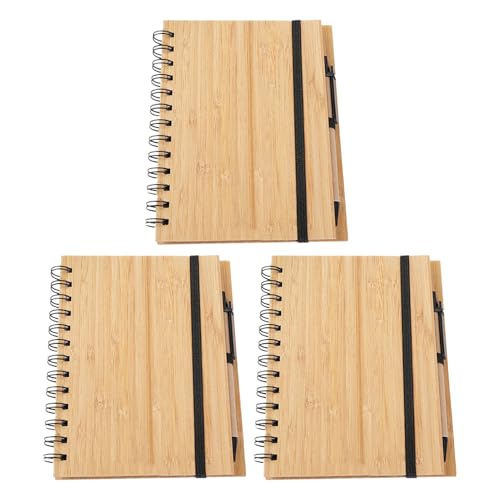 Cahier à spirale en bambou lot de 3 avec stylo et 70 pages pour le bureau