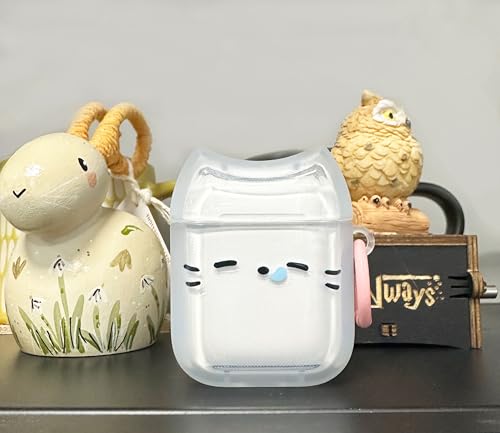 Image of Transparent Clear Earphone Case for AirPods Pro, Cute Lovely Cat Face Soft TPU Silicone Case, Kitty AirPods Pro 2 Cover Protective Skin Shockproof Protector for iPod Earbuds -Sleeping Cat