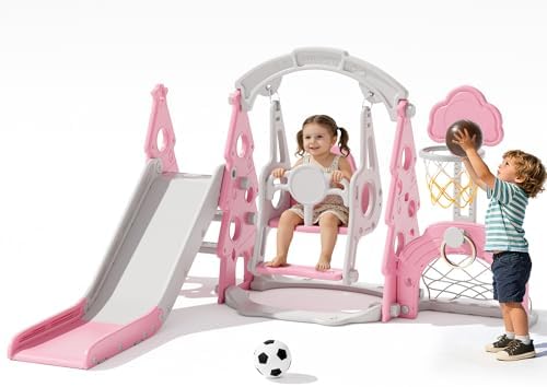 XJD 6-in-1 Toddler Slide and Swing Set, Kids Slide for Toddlers Age 1+