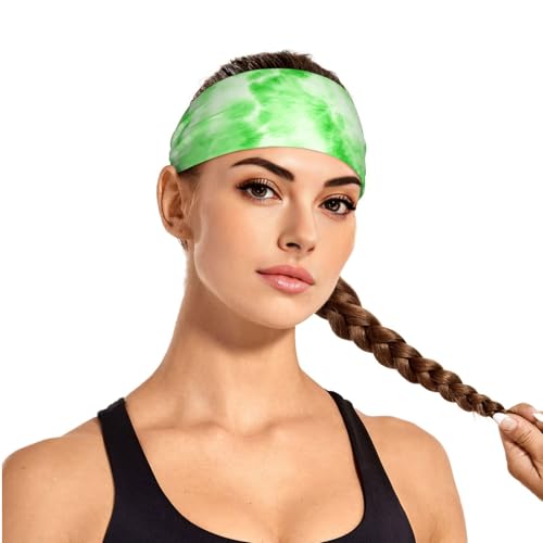 Green White Tie Dye Print Print Women Fashion Sweat Bands - Sweatbands for Men - Sports Headbands for Women Workout - Athletic Headbands for Mens Boy Girts Bandana