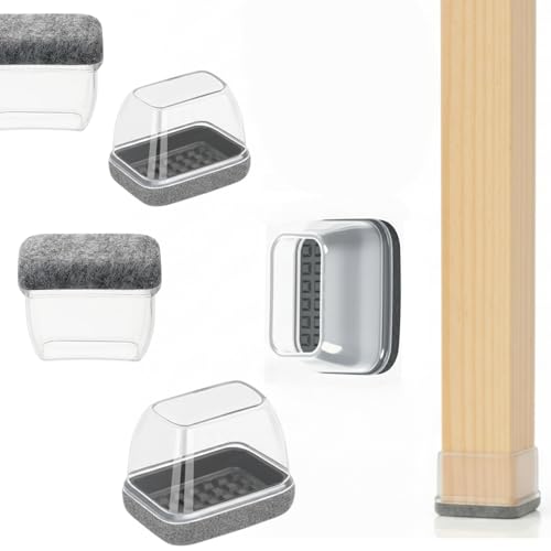 Rectangle Chair Leg Floor Protectors for Hardwood Floors Clear Silicone Furniture Caps with Felt Pads No Scratch & Noise Rectangle Chair Glides Feet Covers 8 Pack L (Fit L: 1.3-1.7 W: 0.6-0.8)