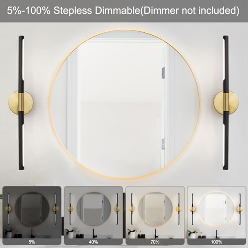 Image of Modern Bathroom Light Fixtures Over Mirror 24 Inch, 18W 360 Rotatable Dimmable 4000K Led Vanity Light Bar, Black and Gold Bathroom Vanity Lights Above Mirror