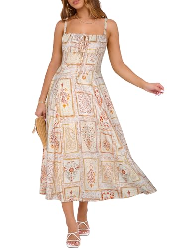 Image of YIOYOLA Corset Dress for Women Casual Tea Party Summer Wedding Guest Flowy Midi Sundress