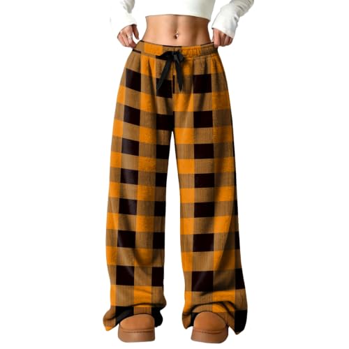 Women's Wide Leg Pants Fluffy Checkered Flannel Palazzo Pj Bottoms - image 2