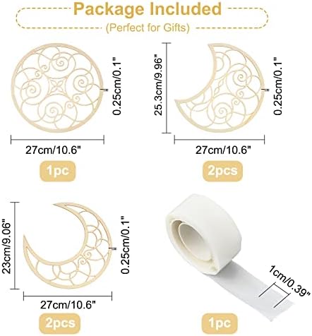 NBEADS Moon Phase Wall Decor Set, Wooden Moon Bohemian Wall Decor Set of 5 Nordic Aesthetic Moon Phase Wall DIY Decor for Bedroom Living Room Apartment