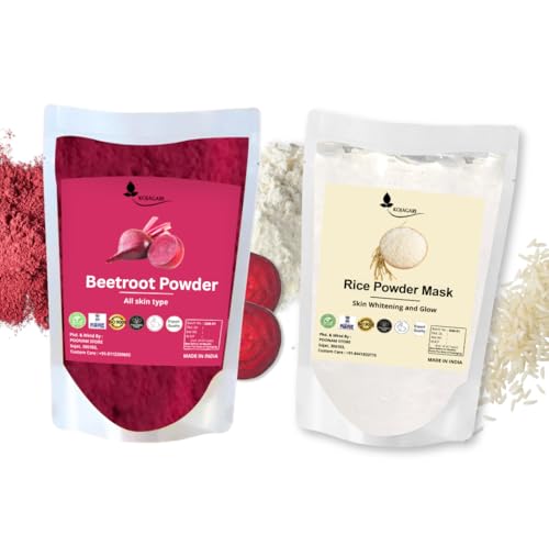 Image of Beetroot Powder + Rice Powder Mask | By Kojagari | Reduce Acne, Darkspots, Tanning | Brightening and Glowing | Combo Face pack | (Pink, Beetroot + Rice Powder Mask)