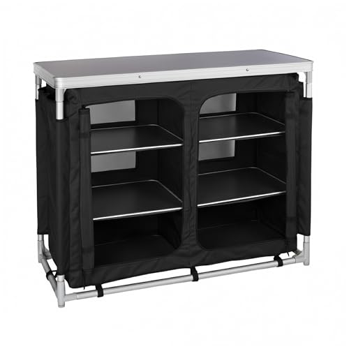 Baroni Home Armadietto da Campeggio Pieghevole, Armadio Salvaspazio con Ripiani Interni, Struttura in Alluminio, Barbecue, Picnic e Outdoor, 96x48x79 cm (Nero)