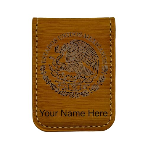 LaserGram Slim Magnetic Money Clip, Flag of Mexico, Personalized Engraving Included (Bamboo)