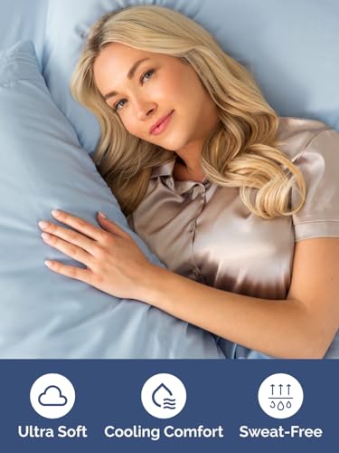 Image of Deep Twin XL Fitted Sheet - College Dorm Room Essentials - Sky Blue | Easily Fits 18 inch to 24 inch Mattress, Wrinkle Resistant, Soft, Breathable & Comfy, Extra Deep Pockets Fitted Sheet