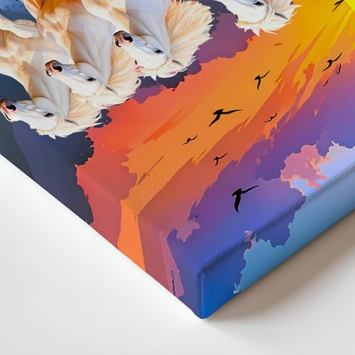 Image of 7 Horses Painting - 24 x 36 Inch Rising Sun Canvas Painting for Wall Decoration | 400 GSM Canvas with Pine Wood Frame | Seven Horse Vastu Wall Decor for Living Room, Office & Bedroom