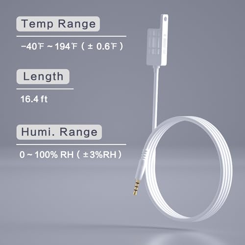 External Temperature & Humidity Sensor Probe – Waterproof, Wide Range (-40°F to 194°F, 0 to 100% RH), 16.4ft Length for Greenhouse, Farm, Industrial, Only for FALA IOT Detector, 5 Meters - Image 3