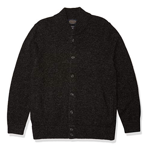 Pendleton Men's Shetland Bomber Style Cardigan Sweater, Black Heather, XXL