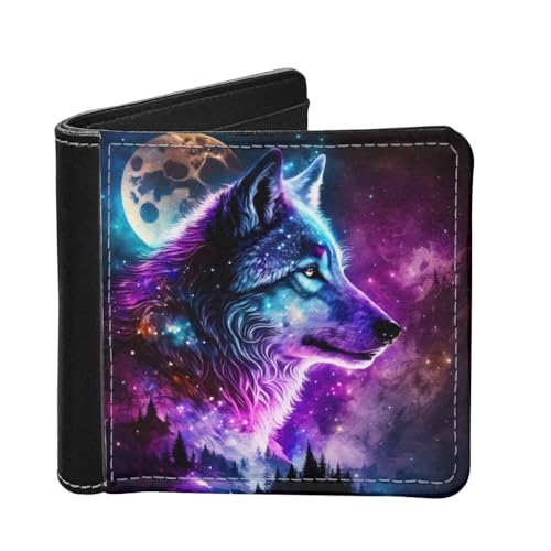 HUIACONG Moon Galaxy Wolf Mens Wallet Slim Smart Thin Clutch Credit Card Holder Cash Coins Storage Pouch Heavy Duty Wallet for Teen Boys Kids Gifts
