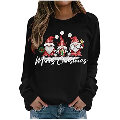 Sweatshirts for Women Autumn Winter Women Sweatshirt Merry Christmas Round Collar Long Sleeve Print Easy Blouse Shirt Hoodie Sweatshirt Teenager Girls Black Cover
