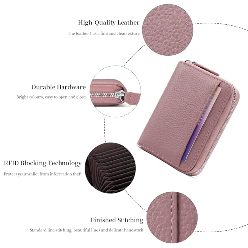 Image of SENDEFN RFID Credit Card Holder for Women Small Leather Zipper Card Case Wallet 15 Slots