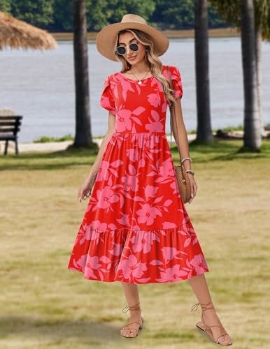 Image of Zeagoo Women Summer Midi A Line Dress Short Sleeve Casual Flowy Tiered Beach Long Sundress with Pockets 2026 Vacation Travel