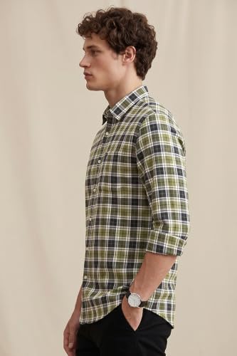 Image of Peter England Men's Checkered Cotton Shirt | Smart Casual | Full Sleeves