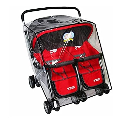 JIAHG Side by Side Stroller Rain Cover with Zip Universal Twins Baby Stroller Rain Cover Waterproof Windproof Stroller Weather Shield Protector for Pushchair, Buggy and Pram Cover