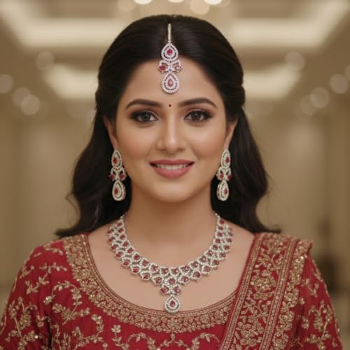 Image of I Jewels Rose Gold Plated Stylish Design Crystal Diamond Necklace & Earrings Jewellery Set for Women
