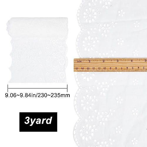 GORGECRAFT 3 Yards Eyelet Lace Trim 23cm Wide Lace Roll White Cotton Embroidery Trimmings Fabric for Scalloped Edge Decorations Dress Tablecloth Wedding Festival Event Decorations - Image 2