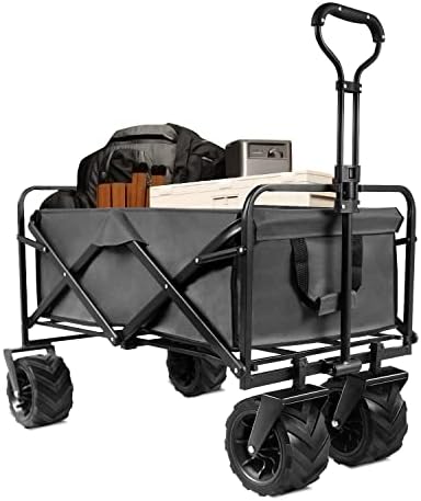 Patio Watcher Collapsible Utility Wagon Cart | All Terrain Big Wheels for Outdoor Garden, Beach, Camping, Groceries, Sports | Large Capacity | Heavy Duty | Gray