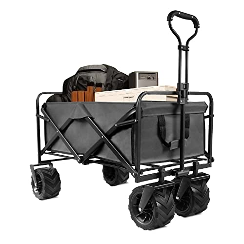 Patio Watcher Collapsible Utility Wagon Cart | All Terrain Big Wheels For Outdoor Garden, Beach, Camping, Groceries, Sports | Large Capacity | Heavy Duty | Gray #TOP25