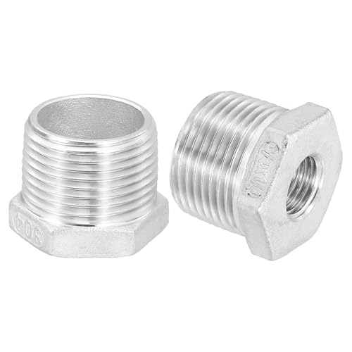 Image of uxcell 1Pcs 3 /4 inch Male to 1 /4 inch Female NPT 304 Stainless Steel Reducer Hex Bushing, Reducing Cast Pipe Adapter Fitting for industrial, oil /gas, water, HVAC, and plumbing systems