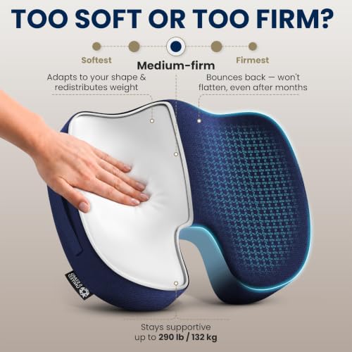 Image of 5 STARS UNITED Seat Cushion - Memory Foam Chair Cushion for Tailbone Pain Relief - Ergonomic Support for Coccyx, Sciatica & Butt - Office, Desk & Gaming Chair, Car Seat, Wheelchair, Airplane, Blue