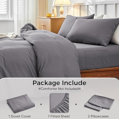 PRIME LINENS 4 Pcs Duvet Cover Set with Matching Fitted Sheet 30 cm Deep - Soft Breathable Premium Microfibre Quilt Cover Bedding Set (Silver/Grey, Double) - Image 6