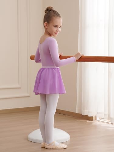 Image of WEGETIT Leotards for Girls Long Sleeve Ballet Dress Toddler Dance Leotard with Skirt Kids Gymnastics Outfits Tutu Dress