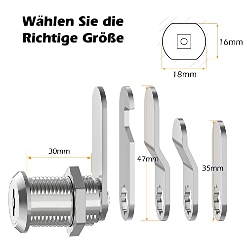 VOCIBO® Letterbox Lock, 4 Keys, Comes with 5 Different Lock Plates, 30 mm, Locker Lock, Diameter 18 mm, Drawer Lock - Image 2