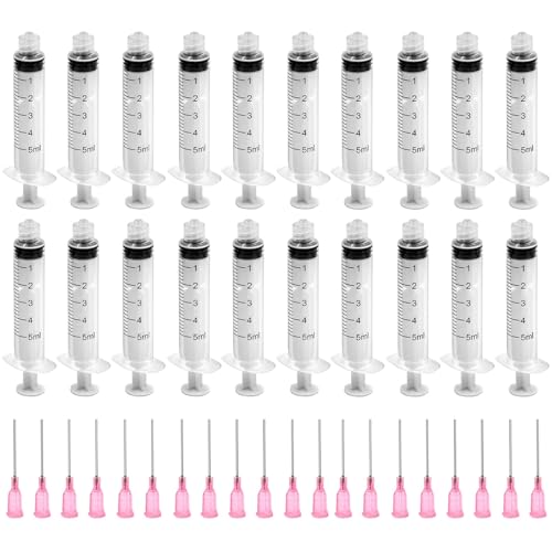 Jeringas 5ml,Jeringas De Plástico,Jeringuilla Con Aguja,Jeringas Dispensación Líquidos,Jeringas Medidoras,Para Experimentos, Dispensación, Medición De Líquidos, Alimentación Mascotas, 20 Piezas