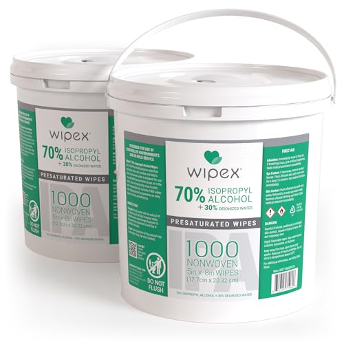 Wipex 70% Isopropyl Alcohol Wipes, Bulk 1000 Count - Ideal for Electronics, Household, Work & School Equipment Sanitization - Lint-Free SMS Cloth Safe for Tech Cleaning & Screens, (Pack of 2)
