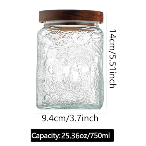 ANSQU Square Glass Jar, Vintage Glass Jar with Airtight Lid, 25.4 FL OZ Glass Food Storage Jar for Kitchen Pantry, Candy Jar Sugar Container