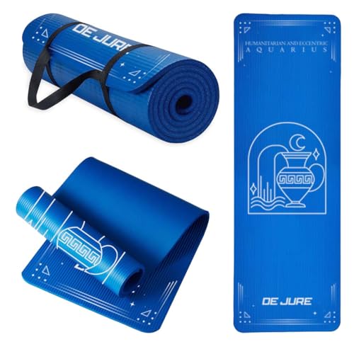De Jure Fitness Yoga Mat for Women and Men, 10mm Extra Thick Non-Slip NBR Exercise Mat for Yoga, Pilates, Gym & Floor Workouts - with Carry Strap - Aquarius