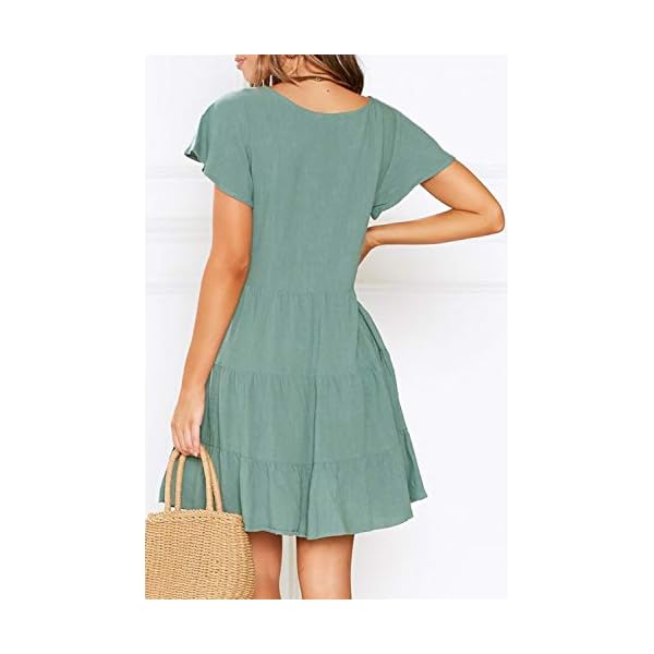 MITILLY Women's Summer Short Sleeve V Neck Button Down Casual Tunic Dress with Pockets Medium Sage