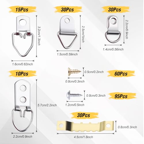 Image of 270 Pcs Picture Hangers with Screws, D Rings Picture Hanging Kit Heavy Duty Picture Hanging Hooks Picture Framing Supplies Kit for Mirror, Clock, Decoration, Paintings, Artwork Picture Frame