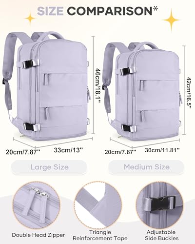 Image of coofay Large Carry On Backpack Flight Approved Personal Item Travel Backpack For Women Airline Approved Waterproof Sports Luggage Backpack Casual Daypack Small Hiking Backpack Purple Backpack