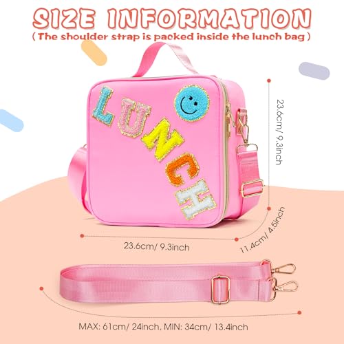 LOKFAR Insulated Lunch Bag Women Lunch Box Kids for Teen Girls Boys, Cute Preppy Lunch Boxes With Adjustable Shoulder Strap, Waterproof Nylon Lunchbox Lunch Bags for School Work Picnic (Pink)