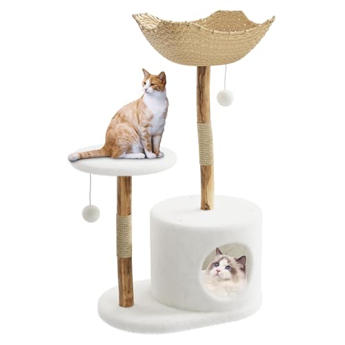 Torre para gato de madera natural y ratán 59 pulgadas miniatura 3
