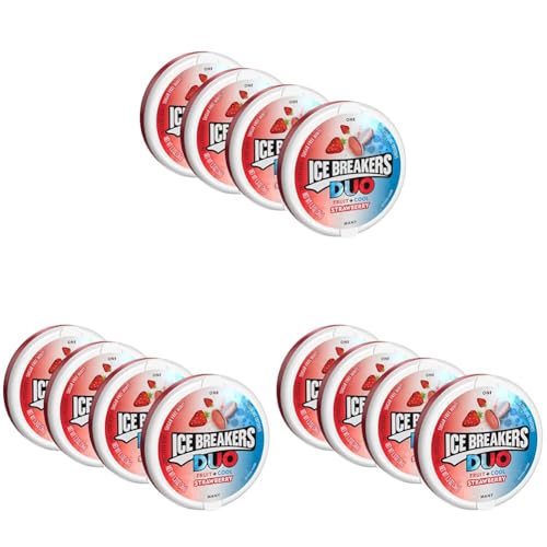 Image of Ice Breakers Duo Fruit and Cool Strawberry Mints Pack of 12 Pouch, 4 x 36 g