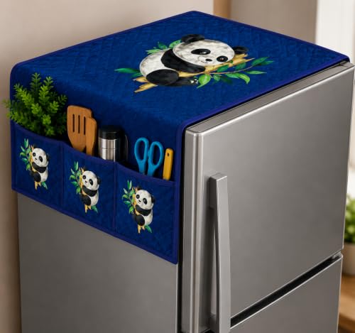 Image of Refrigerator Top Cover for Single Door & Double Door 165-225 Litre | Washable, Anti-Slip Protective Velvet Fabric Fridge Top Cover with 6 Storage Pockets, Extra Storage Space 101 x 55 cm