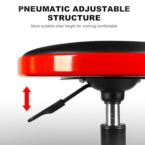 Image of Big RED Pneumatic Shop Stool, Adjustable Height Garage Bar Stool, 300-Pound Capacity Heavy Duty Steel Frame, Perfect for Home, Bar, Garage and Shop, Black&Red