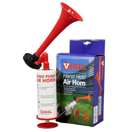 Vigil Air Horn Handheld with Metal Pump Action - Easy to Use Air Horns Ideal for Events & Emergency Use - Airhorn Loud 130dB for Safety Alerts - Blow Horn with Eco-Friendly Design