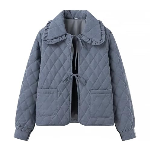 Women's Quilted Lightweight Jackets Bow Tie Front Cropped Jacket Winter Doll Collar Cropped Cotton Padded Coat Jacket