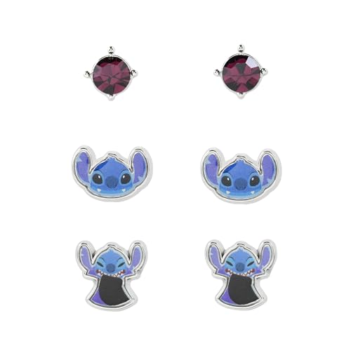 Disney Lilo & Stitch Set of 3 Studs Earring Gift Set for GirlsSH00630RL.PH, One Size, IMITATION RHODIUM PLT, No Gemstone