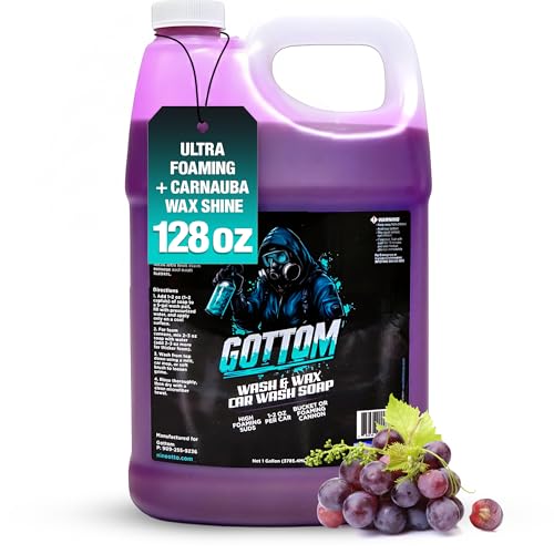 Gottom Car Wash Soap & Wax, (128 oz), Frozen Grape Scent - Ultra Foaming Car Shampoo for Foam Cannon & Bucket Wash, Carnauba Wax Formula for a Glossy Finish, High Suds & Safe for Paint