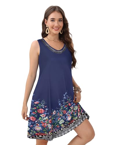 Image of CHICGAL Womens Summer Dresses Casual Sleeveless Loose T Shirt V Neck Sundress Swing Beach Cover Up with Pockets 2026