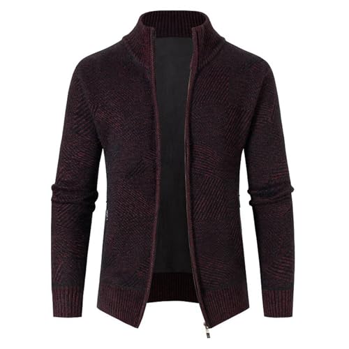 Cardigan en tricot pour homme veste en grosse maille chaude sans capuche col montant zippé